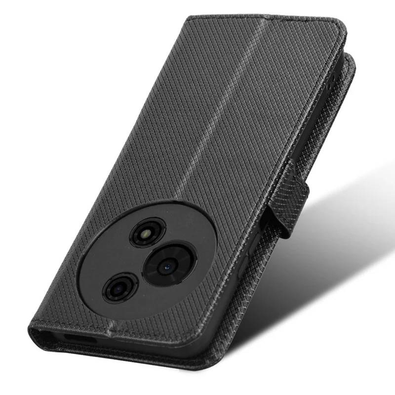 Funda tipo cartera de cuero para TCL 605 4G / 60 SE con correa y textura de diamante - Negro