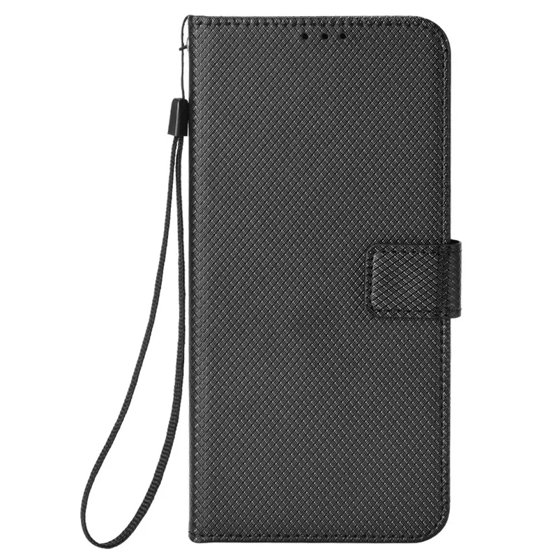 Funda tipo cartera de cuero para TCL 605 4G / 60 SE con correa y textura de diamante - Negro