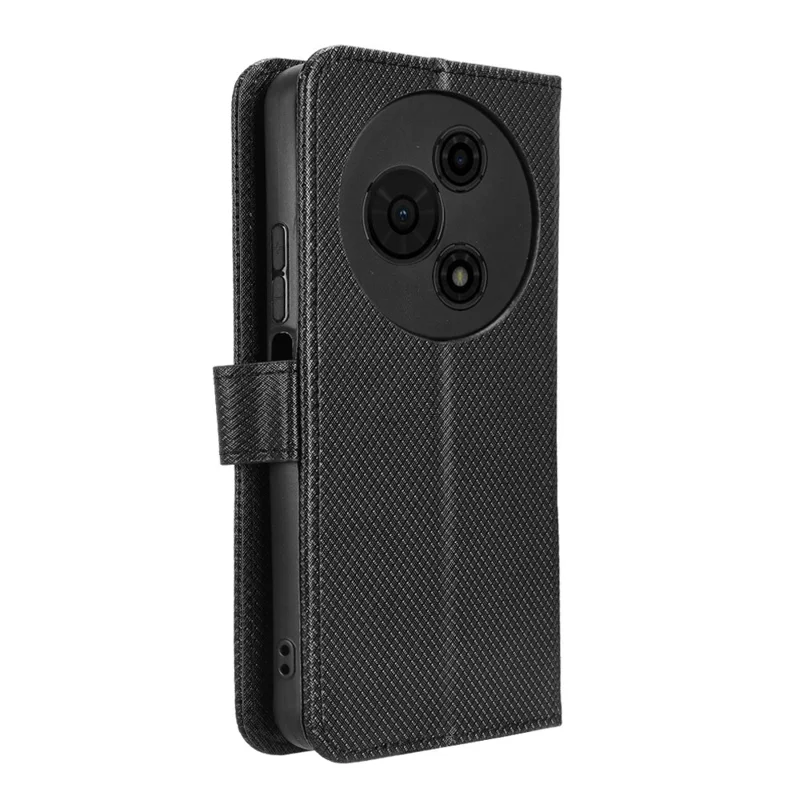 Funda tipo cartera de cuero para TCL 605 4G / 60 SE con correa y textura de diamante - Negro
