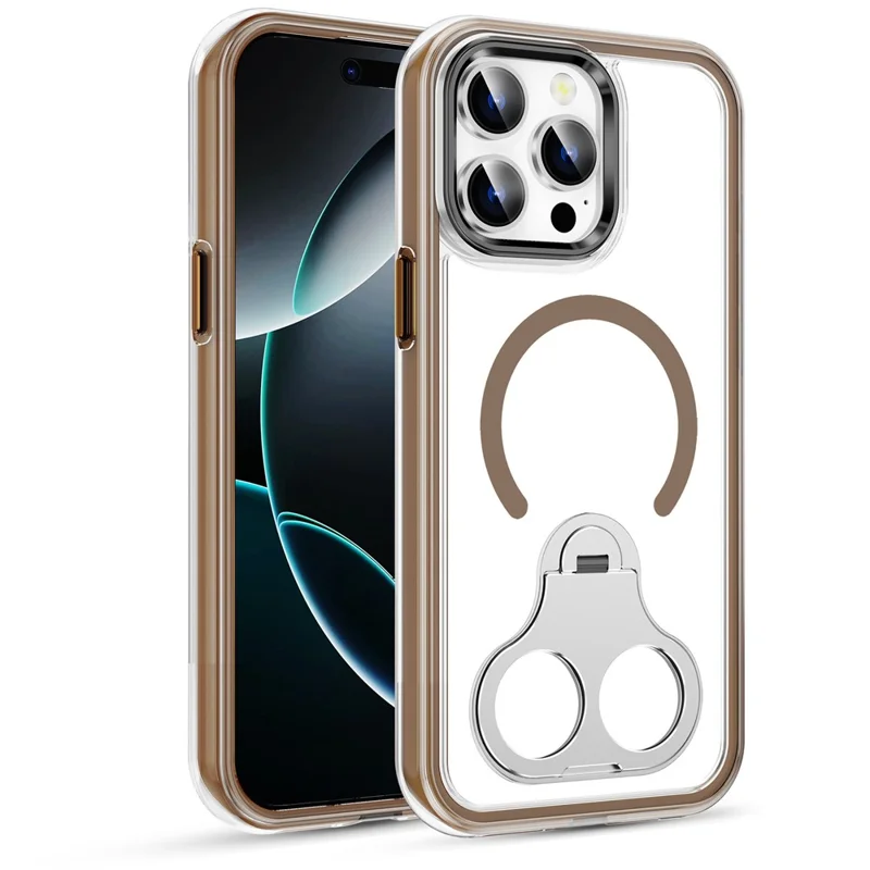 Bulk Purchasing For iPhone 16 Pro Max Case Air Cushion PC + TPU Magnetic Phone Cover with Ring Kickstand - Desert Gold