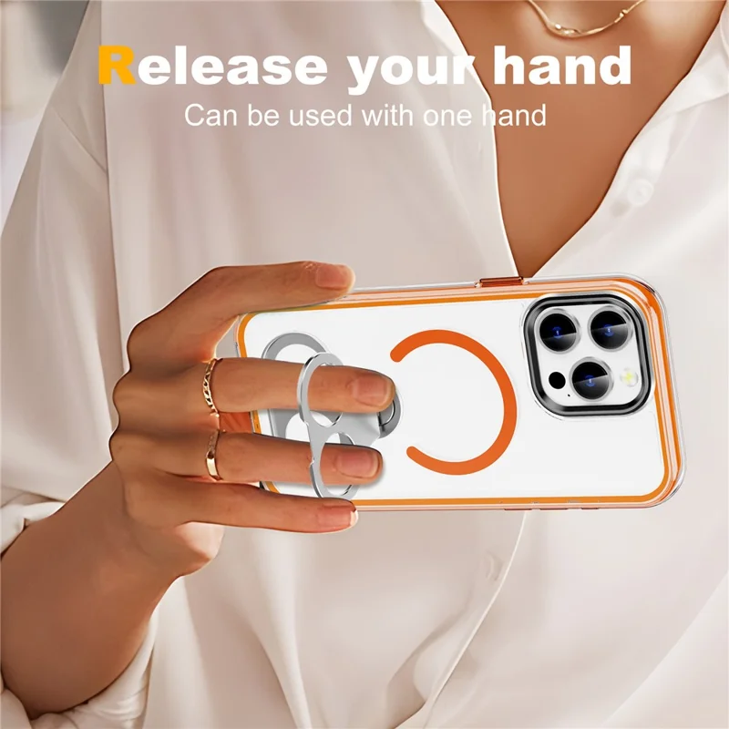 Bulk Purchasing For iPhone 16 Pro Max Case Air Cushion PC + TPU Magnetic Phone Cover with Ring Kickstand - Desert Gold