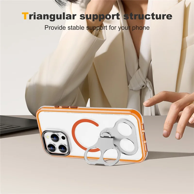 Bulk Purchasing For iPhone 16 Pro Max Case Air Cushion PC + TPU Magnetic Phone Cover with Ring Kickstand - Desert Gold
