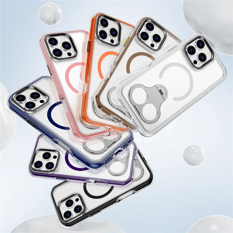 Bulk Purchasing For iPhone 15 Pro Max Case Air Cushion PC + TPU Magnetic Phone Cover with Ring Kickstand - Black