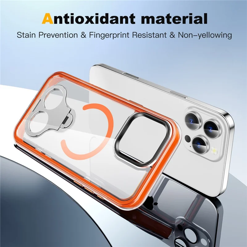 Bulk Purchasing For iPhone 14 Pro Case Air Cushion PC + TPU Magnetic Phone Cover with Ring Kickstand - Orange