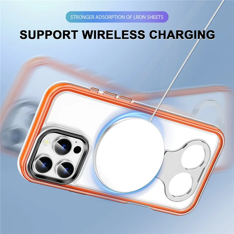 Bulk Purchasing For iPhone 14 Pro Case Air Cushion PC + TPU Magnetic Phone Cover with Ring Kickstand - Orange