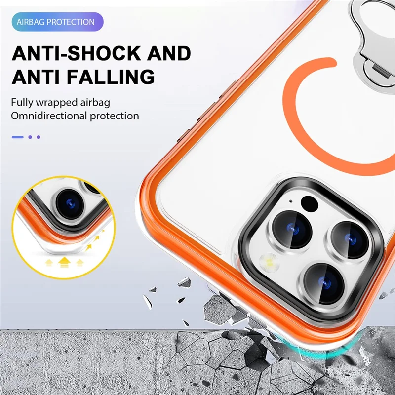 Bulk Purchasing For iPhone 14 Pro Case Air Cushion PC + TPU Magnetic Phone Cover with Ring Kickstand - Orange