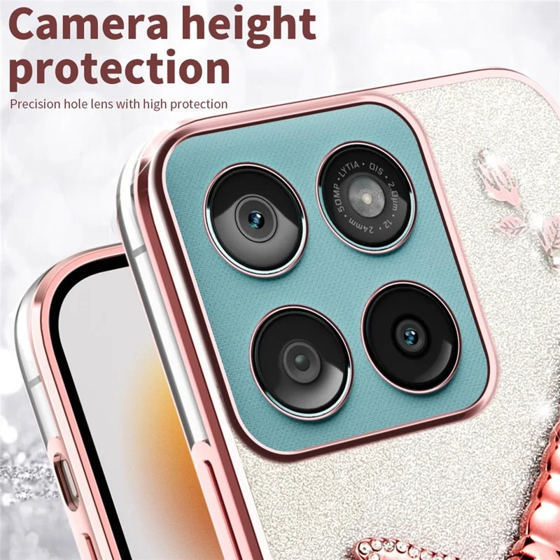 KADEM Phone Case For Motorola Edge 60 5G  /  Edge 60 Fusion 5G  /  Edge 60s 5G Dragonfly Kickstand Flowers Glitter TPU Cover - Pink