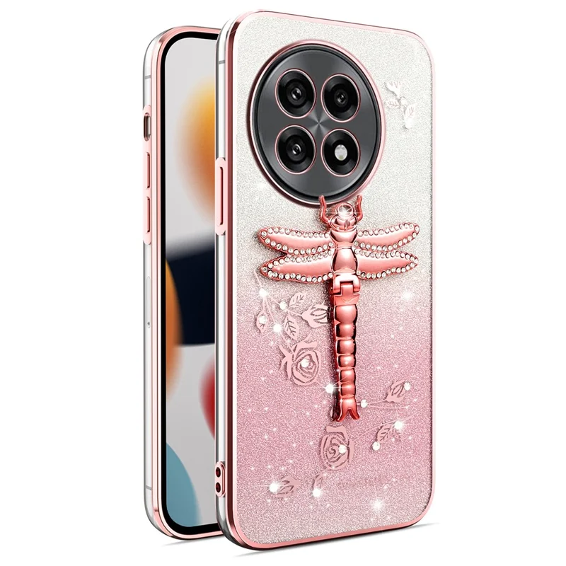 KADEM Phone Case For OnePlus 13R 5G  /  Ace 5 5G  /  Ace 5 Pro 5G Dragonfly Kickstand TPU Flowers Glitter Cover - Pink