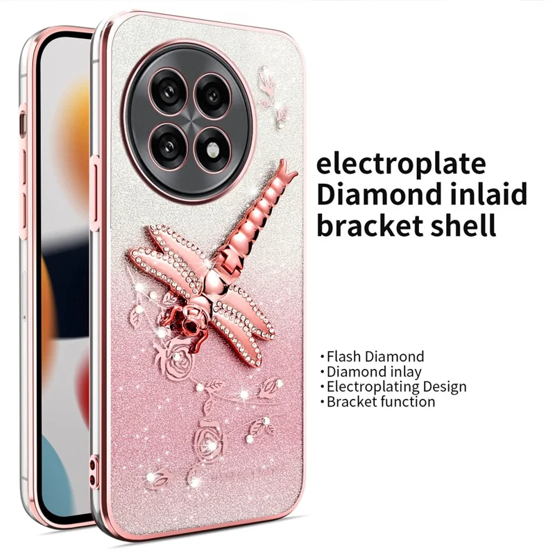 KADEM Phone Case For OnePlus 13R 5G  /  Ace 5 5G  /  Ace 5 Pro 5G Dragonfly Kickstand TPU Flowers Glitter Cover - Pink