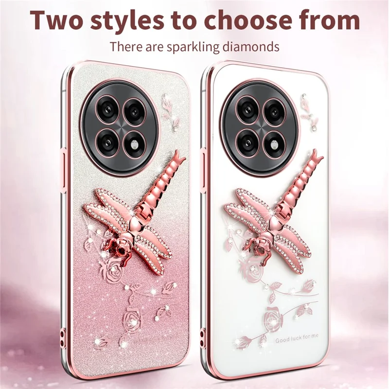 KADEM Phone Case For OnePlus 13R 5G  /  Ace 5 5G  /  Ace 5 Pro 5G Dragonfly Kickstand TPU Flowers Glitter Cover - Pink