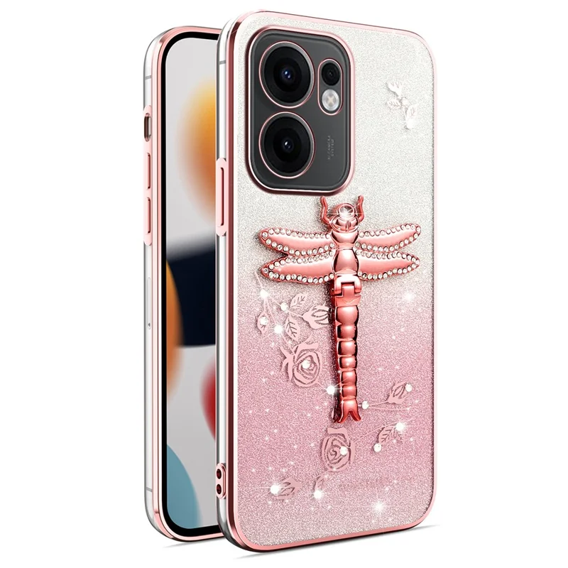 KADEM Für Oppo Reno13 F 5G Hülle Libelle Ständer TPU Blumen Glitzer Handyhülle - Pink