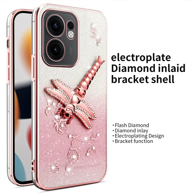 KADEM Für Oppo Reno13 F 5G Hülle Libelle Ständer TPU Blumen Glitzer Handyhülle - Pink