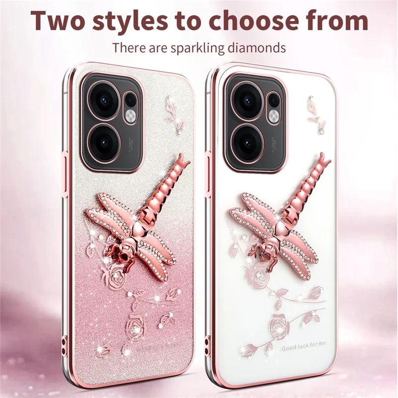 KADEM Für Oppo Reno13 F 5G Hülle Libelle Ständer TPU Blumen Glitzer Handyhülle - Pink