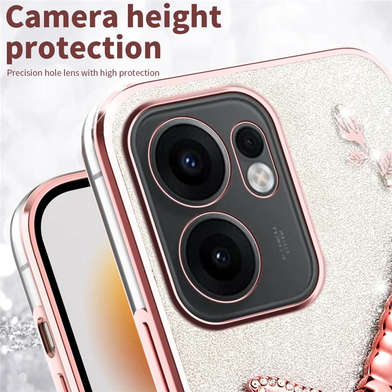 KADEM Für Oppo Reno13 F 5G Hülle Libelle Ständer TPU Blumen Glitzer Handyhülle - Pink