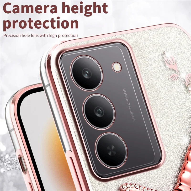 KADEM Para Realme V60 Pro 5G / 14x (India) 5G Funda con Soporte de Libélula, TPU con Flores de Purpurina - Rosa