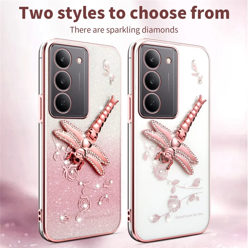 KADEM Pour Étui Realme 14x 5G Libellule Support Béquille TPU Fleurs Paillettes Housse de Téléphone - Rose