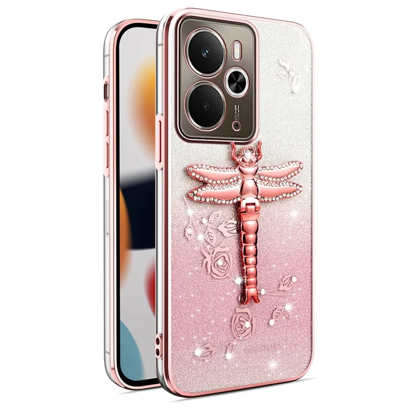 KADEM Pour Realme 14 5G / 14T 5G Étui Libellule Support Béquille TPU Fleurs Paillettes Coque de Téléphone - Rose