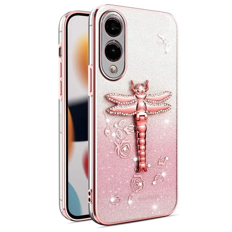 KADEM per Samsung Galaxy S25 Edge Cover con Supporto Libellula, TPU con Fiori Glitter per Telefono - Rosa