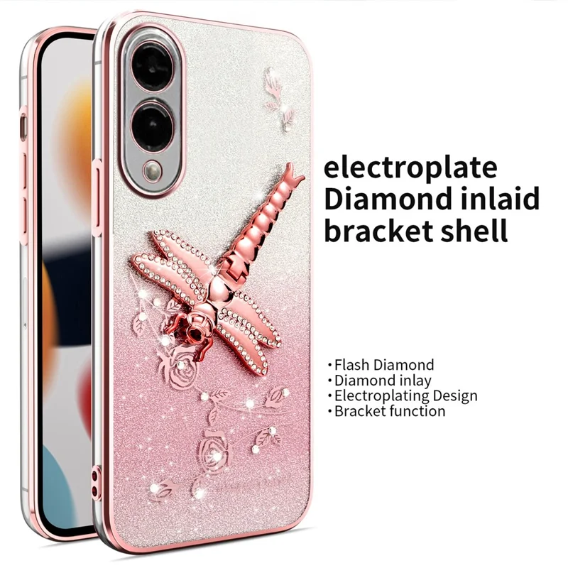 KADEM per Samsung Galaxy S25 Edge Cover con Supporto Libellula, TPU con Fiori Glitter per Telefono - Rosa