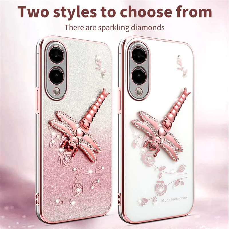 KADEM per Samsung Galaxy S25 Edge Cover con Supporto Libellula, TPU con Fiori Glitter per Telefono - Rosa