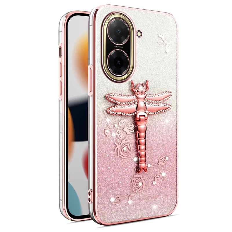 KADEM Pour Xiaomi Redmi A5 4G (171,7 mm) Étui Libellule Support Béquille TPU Fleurs Paillettes Coque de Téléphone - Rose