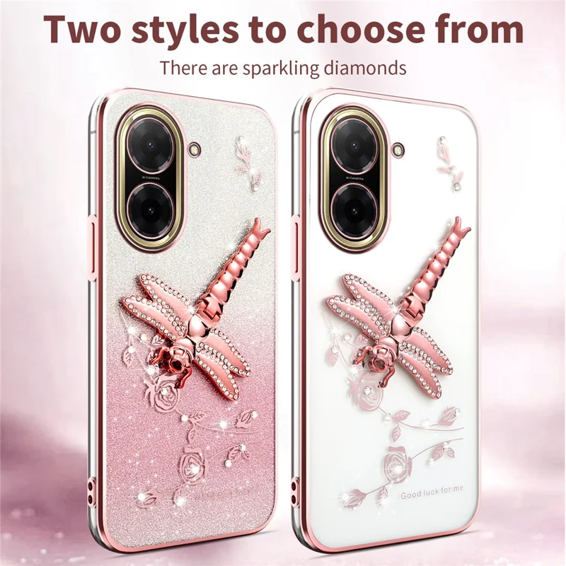 KADEM Pour Xiaomi Redmi A5 4G (171,7 mm) Étui Libellule Support Béquille TPU Fleurs Paillettes Coque de Téléphone - Rose