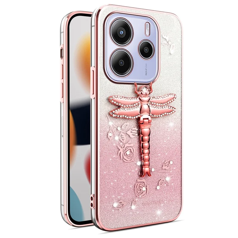 KADEM для Xiaomi Redmi Note 14 4G (164,84 мм) Чехол Стрекоза Подставка TPU Цветы Блестки Чехол для телефона - Розовый