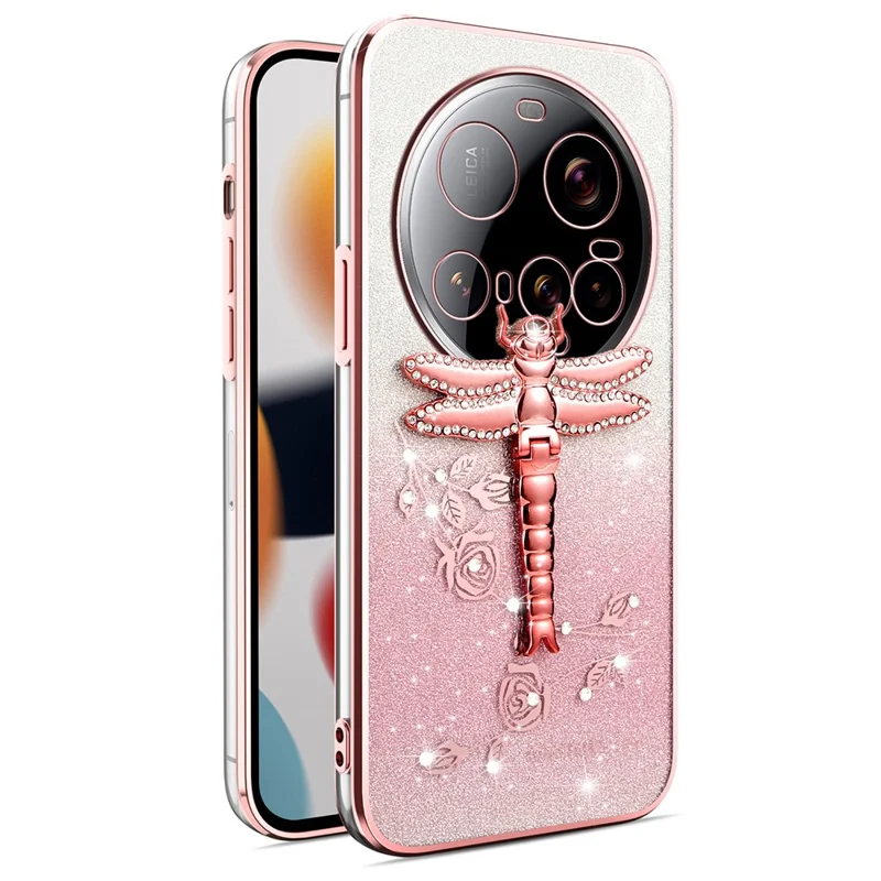 KADEM для Xiaomi 15 Ultra Чехол "Стрекоза" с подставкой, TPU, цветы, блестки - Розовый