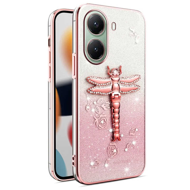 KADEM For Xiaomi Poco X7 Pro 5G Case Dragonfly Kickstand TPU Flowers Glitter Phone Cover - Pink