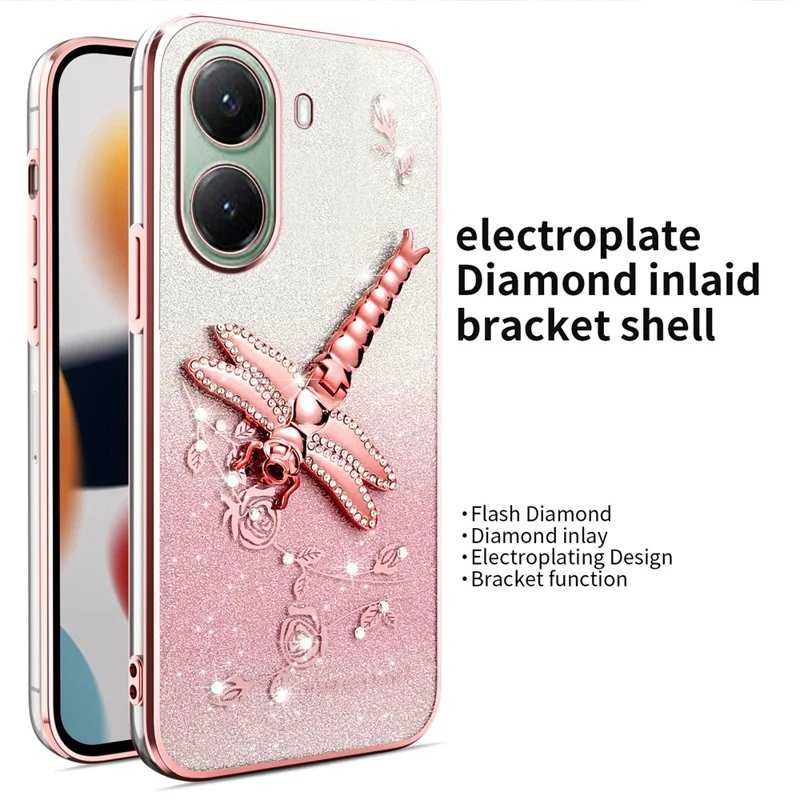 KADEM For Xiaomi Poco X7 Pro 5G Case Dragonfly Kickstand TPU Flowers Glitter Phone Cover - Pink