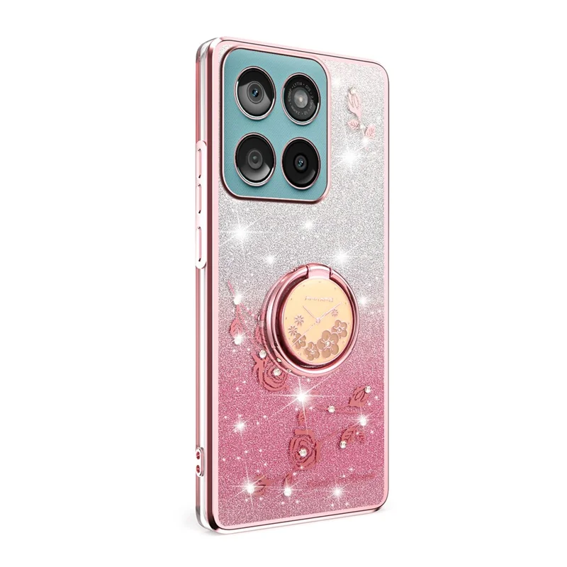KADEM Phone Case with Ring Kickstand For Motorola Edge 60 Fusion 5G  /  Edge 60 5G  /  Edge 60s 5G TPU Cover Flowers Gradient Glitter - Pink