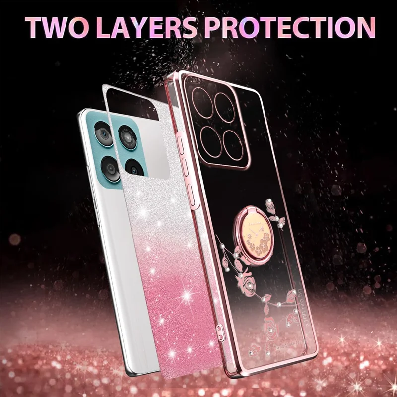 KADEM Phone Case with Ring Kickstand For Motorola Edge 60 Fusion 5G  /  Edge 60 5G  /  Edge 60s 5G TPU Cover Flowers Gradient Glitter - Pink