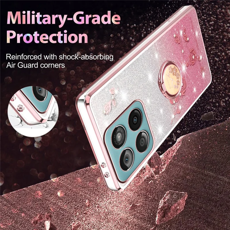 KADEM Phone Case with Ring Kickstand For Motorola Edge 60 Fusion 5G  /  Edge 60 5G  /  Edge 60s 5G TPU Cover Flowers Gradient Glitter - Pink