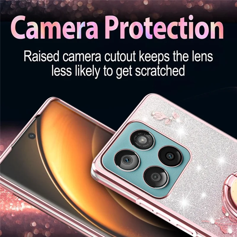 KADEM Phone Case with Ring Kickstand For Motorola Edge 60 Fusion 5G  /  Edge 60 5G  /  Edge 60s 5G TPU Cover Flowers Gradient Glitter - Pink