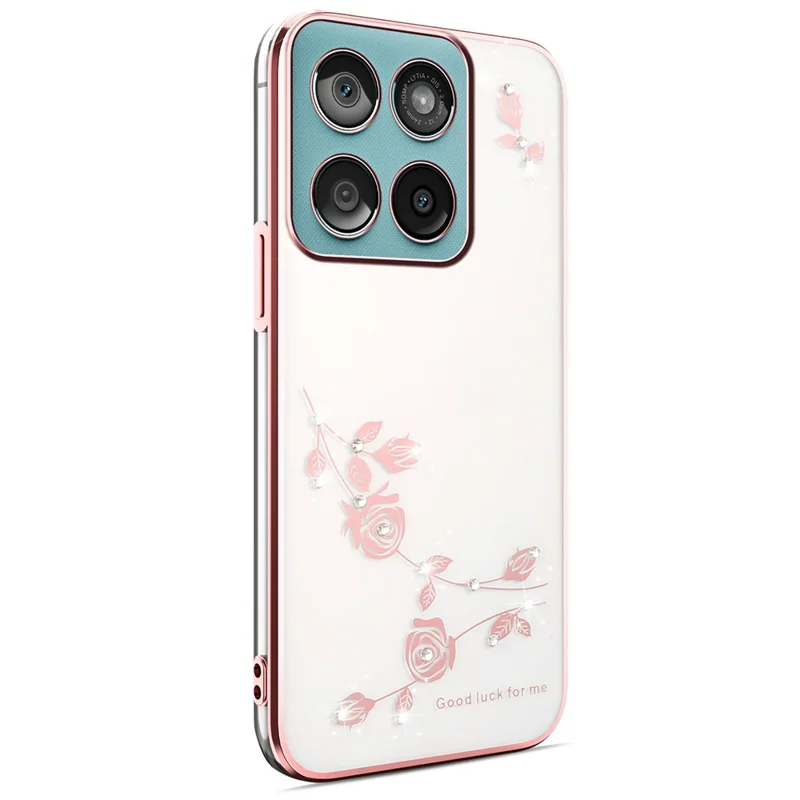 KADEM Funda con Decoración de Flores y Strass con Electrodepósito TPU para Motorola Edge 60 Fusion 5G / Edge 60s 5G / Edge 60 5G - Oro Rosa