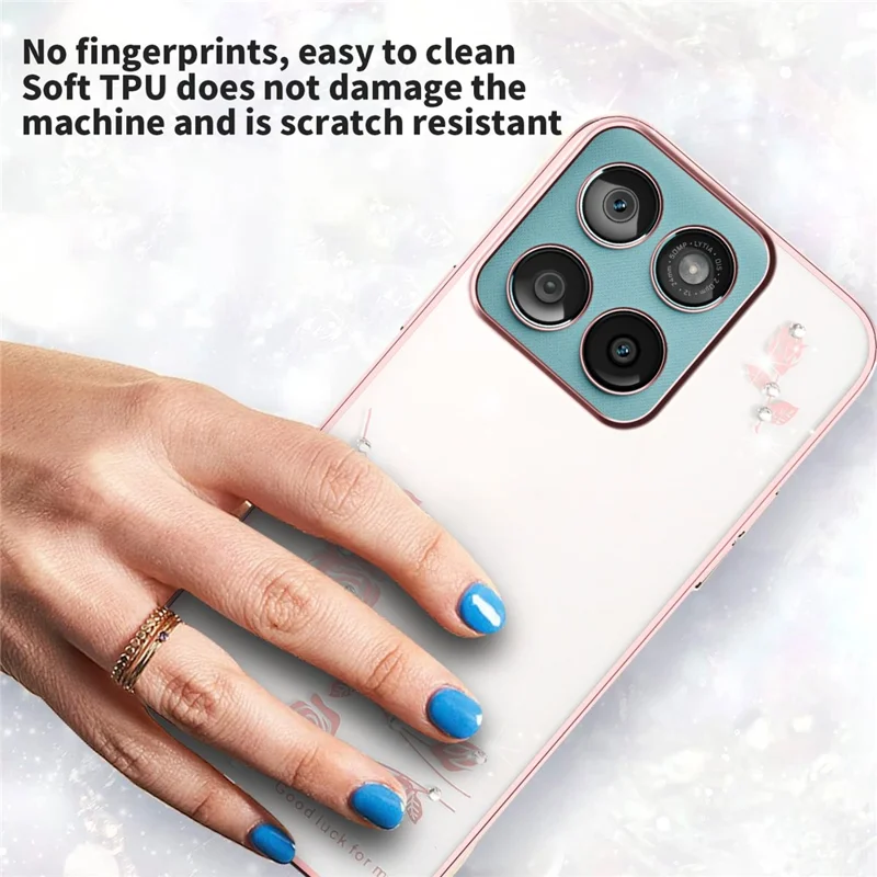 KADEM Funda con Decoración de Flores y Strass con Electrodepósito TPU para Motorola Edge 60 Fusion 5G / Edge 60s 5G / Edge 60 5G - Oro Rosa