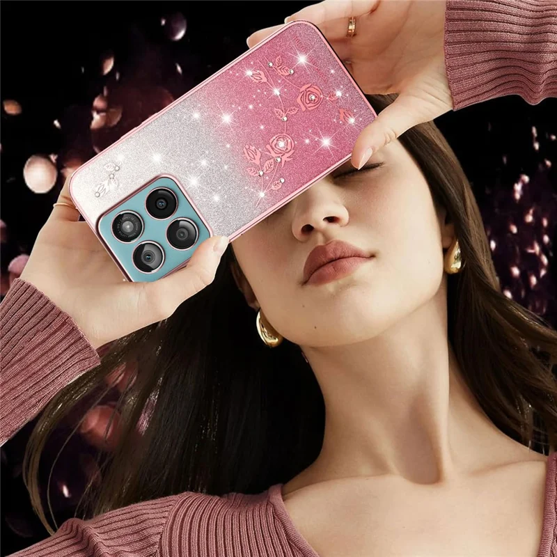 KADEM TPU Case for Motorola Edge 60 5G / 60s 5G / 60 Fusion 5G Flower Design Gradient Phone Cover - Rose Gold
