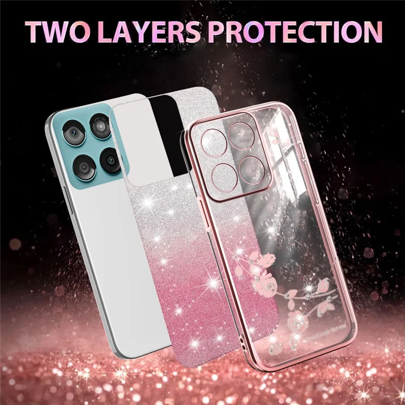 KADEM TPU Case for Motorola Edge 60 5G / 60s 5G / 60 Fusion 5G Flower Design Gradient Phone Cover - Rose Gold