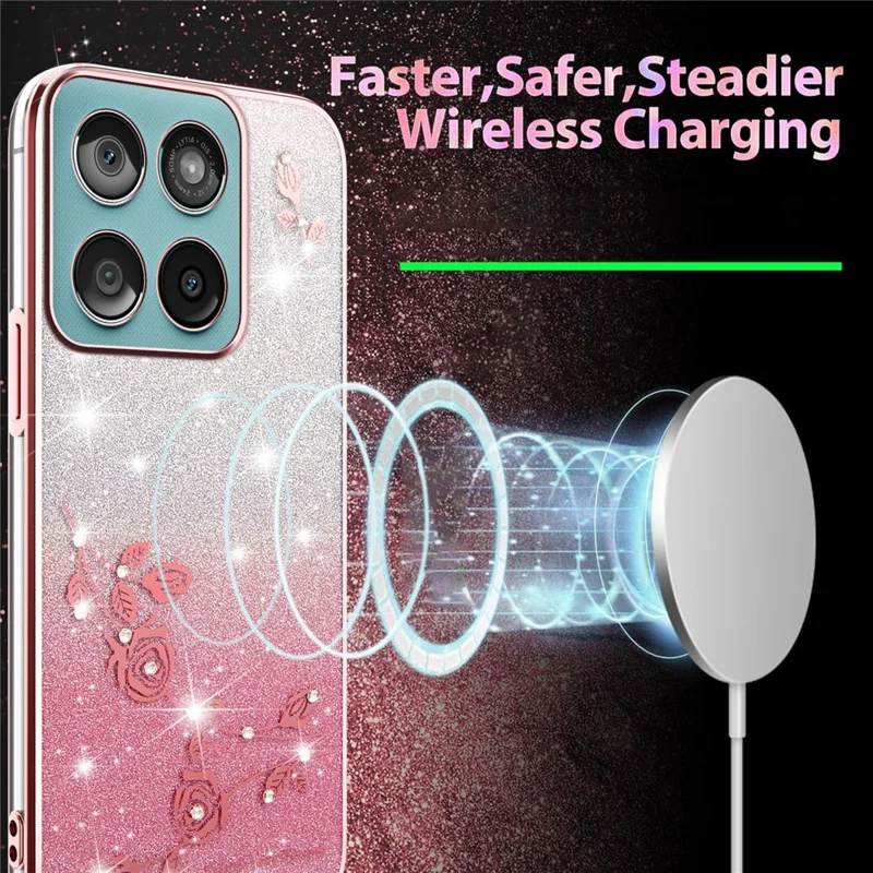KADEM TPU Case for Motorola Edge 60 5G / 60s 5G / 60 Fusion 5G Flower Design Gradient Phone Cover - Rose Gold