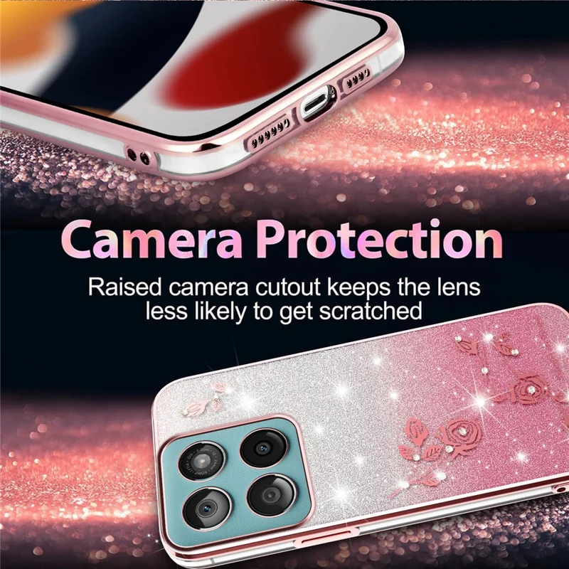 KADEM TPU Case for Motorola Edge 60 5G / 60s 5G / 60 Fusion 5G Flower Design Gradient Phone Cover - Rose Gold