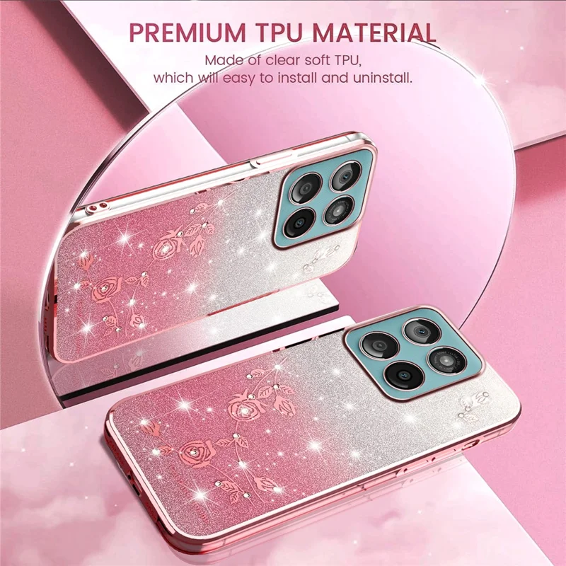 KADEM TPU Case for Motorola Edge 60 5G / 60s 5G / 60 Fusion 5G Flower Design Gradient Phone Cover - Rose Gold