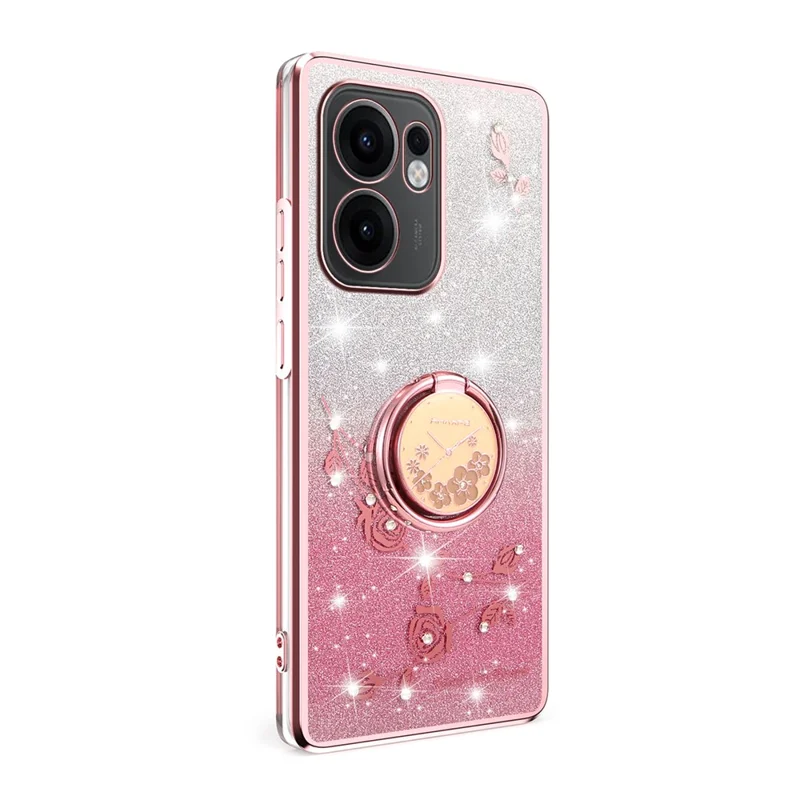 KADEM per Oppo Reno13 F 5G Cover con Anello Supporto TPU Fiori Custodia Telefonica Sfumata Glitter - Rosa