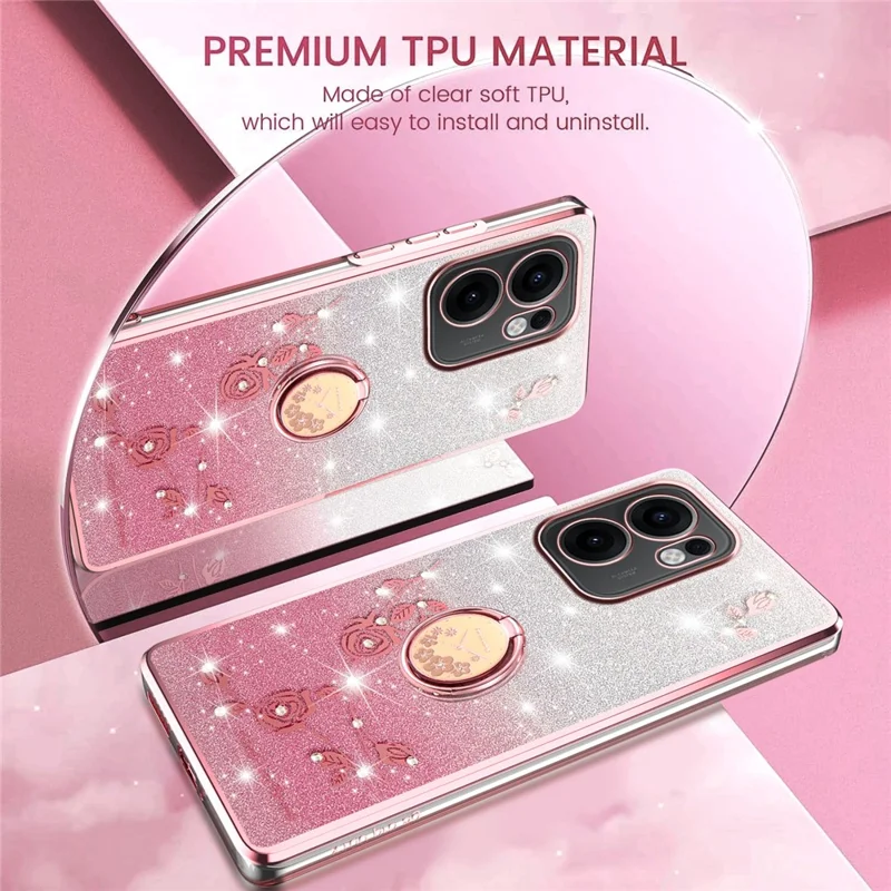KADEM per Oppo Reno13 F 5G Cover con Anello Supporto TPU Fiori Custodia Telefonica Sfumata Glitter - Rosa