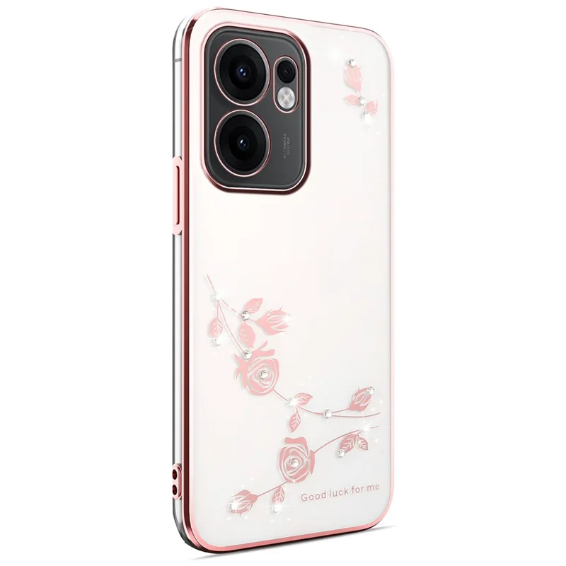 KADEM Чехол для Oppo Reno13 F 5G, декор из цветов и страз, электрохромное покрытие из ТПУ - Розовое золото