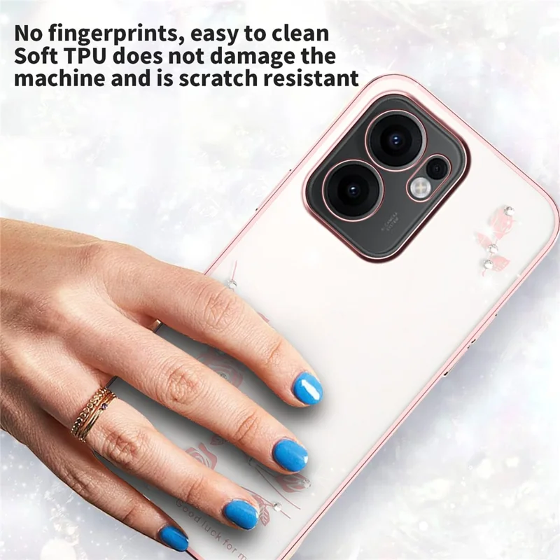 KADEM Чехол для Oppo Reno13 F 5G, декор из цветов и страз, электрохромное покрытие из ТПУ - Розовое золото