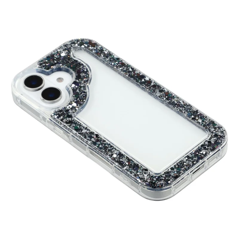 For iPhone 16 Case Glitter Epoxy Soft TPU Clear Back Cover - Black
