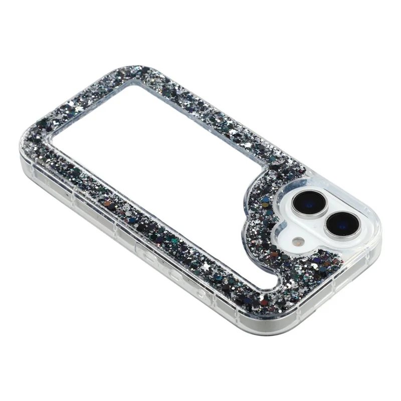 For iPhone 16 Case Glitter Epoxy Soft TPU Clear Back Cover - Black