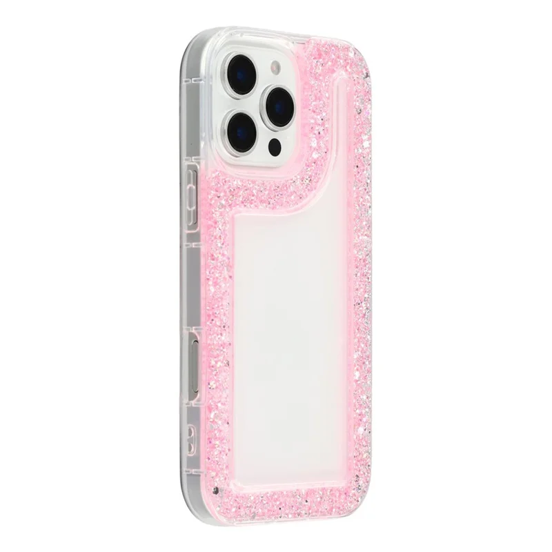 For iPhone 16 Pro Case Glitter Epoxy Soft TPU Clear Back Cover - Pink
