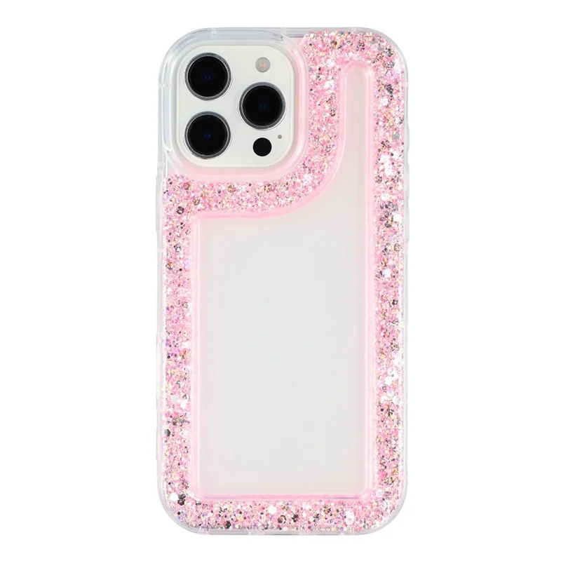 For iPhone 16 Pro Case Glitter Epoxy Soft TPU Clear Back Cover - Pink
