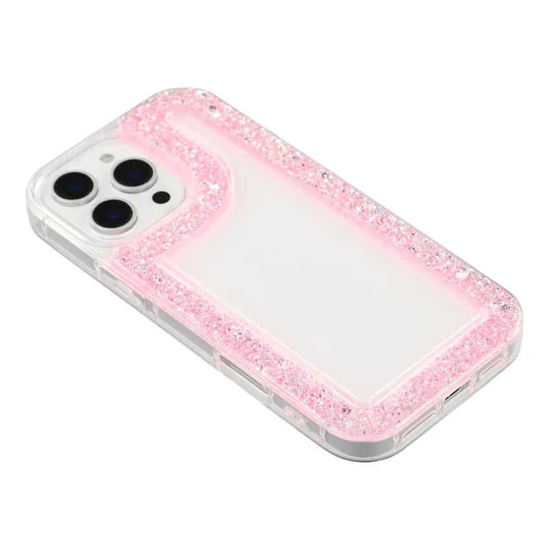 For iPhone 16 Pro Case Glitter Epoxy Soft TPU Clear Back Cover - Pink